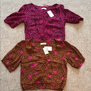 Elodie Pink and Brown Leopard Print Blouses with Puff Sleeves